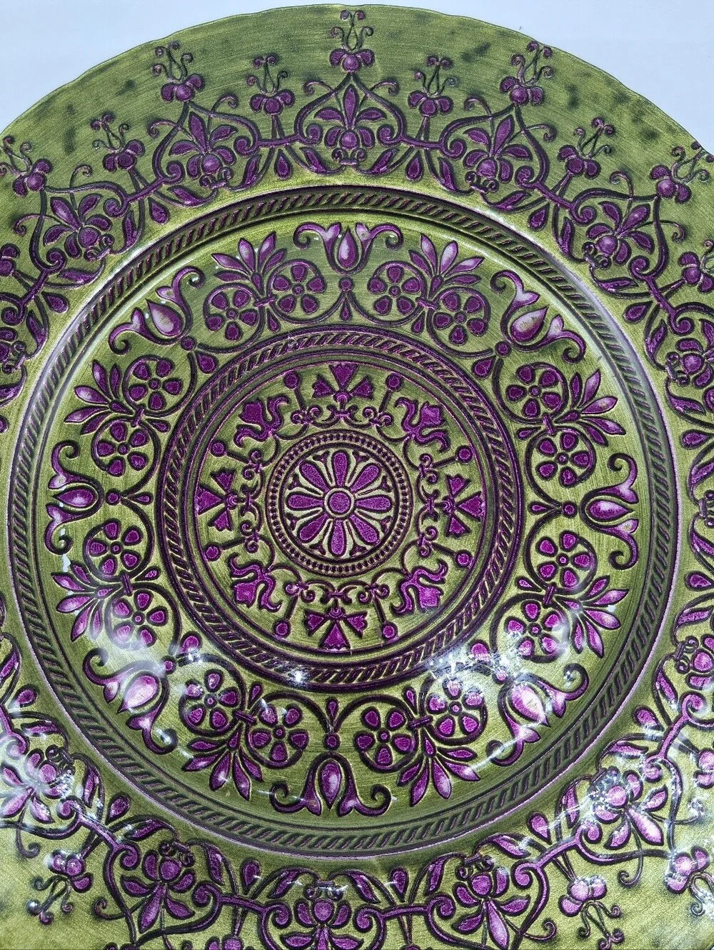 15.5 in. Large Decorative Floral Pattern Glass Server Platter Plate